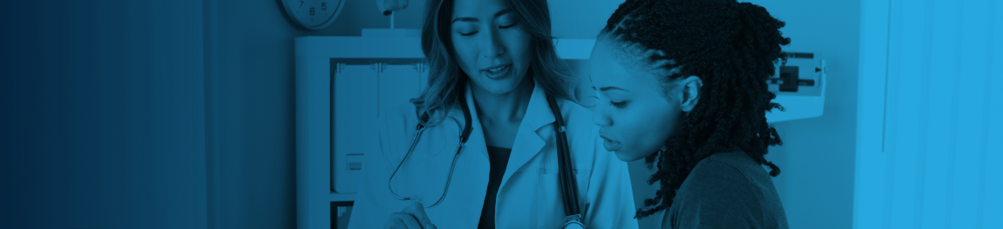 blue overlay of image with doctor and patient