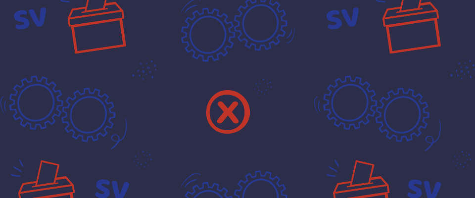 Pattern background with voting boxes, x's, and the letters SV.