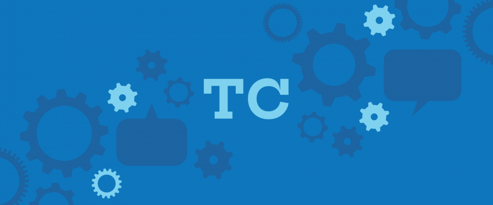 Blue graphic with cogs and text that says TC in the middle