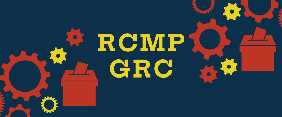 RCMP/GRC text on a dark blue background with red and yellow gear icons 