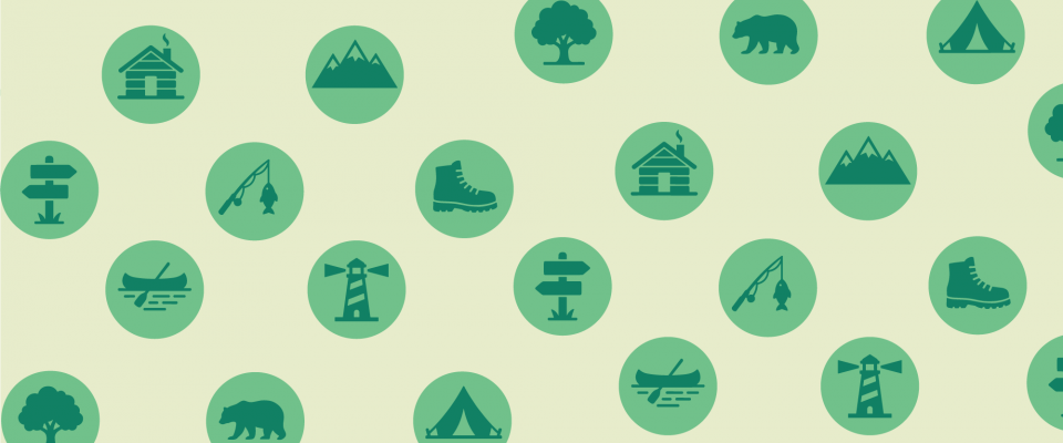 A playful pattern of outdoor icons celebrating Canada’s parks and nature.