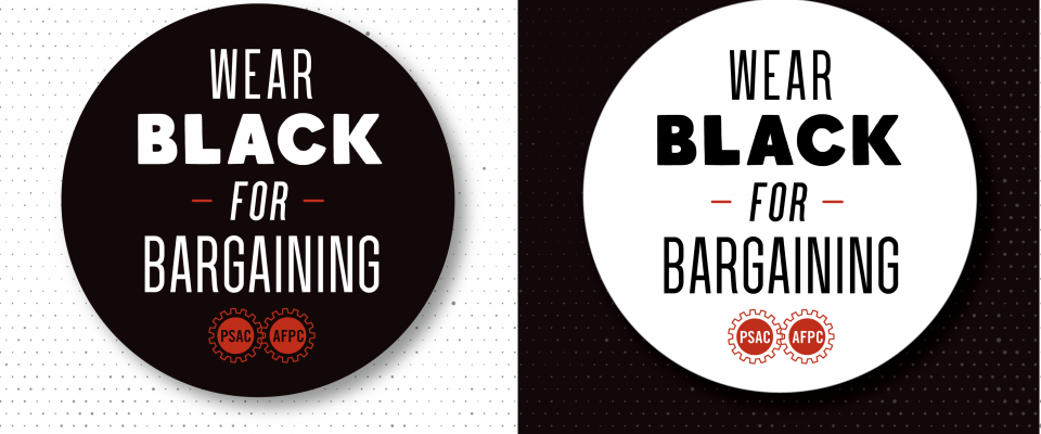 A white background with black stick, and black background with white sticker, each saying 