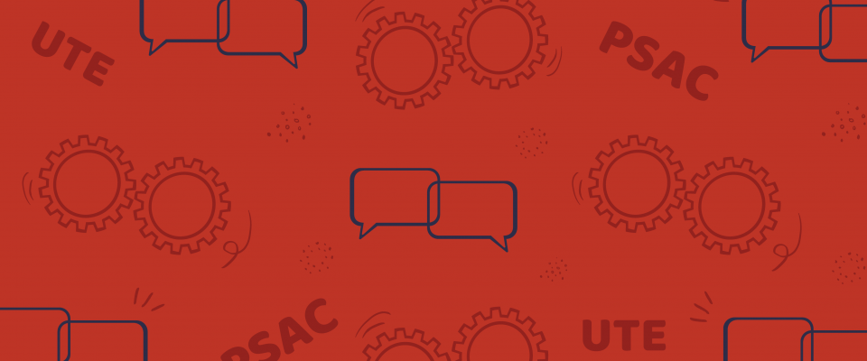 Text: PSAC UTE speech boxes and cogs