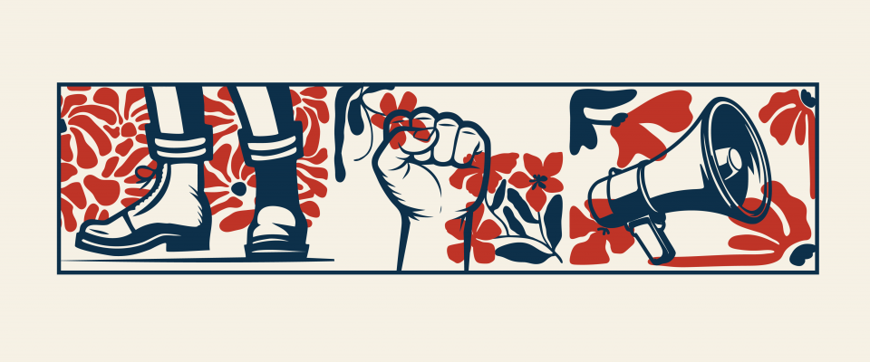 image - boots on the ground - solidarity fist - megaphone