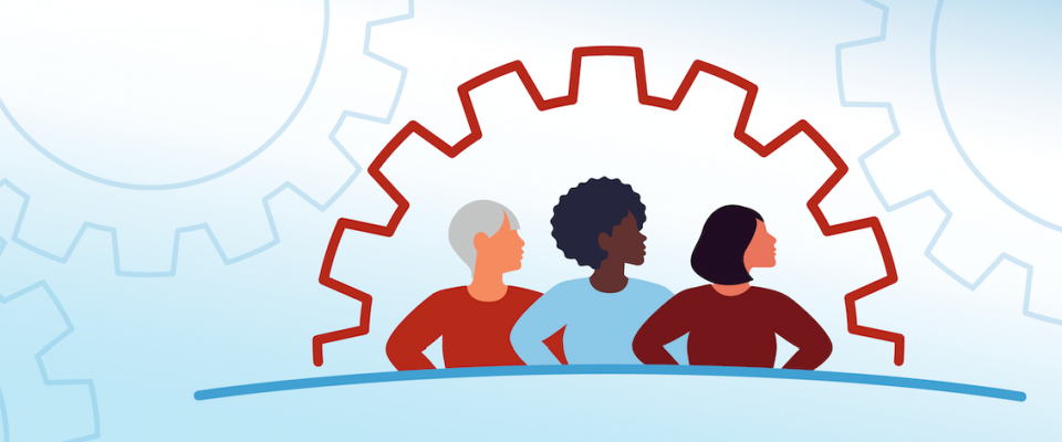 graphic of diverse figures on a light background