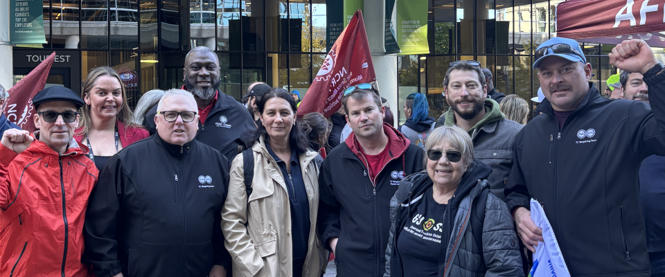 TC bargaining team group photo The TC bargaining team visit the Bank of Canada picket line in Ottawa on October 23, 2026.