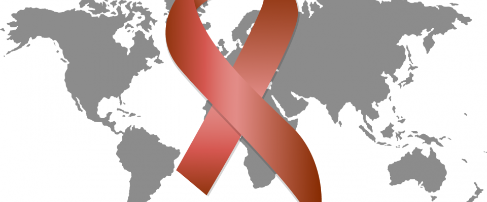 AIDS ribbon on world map