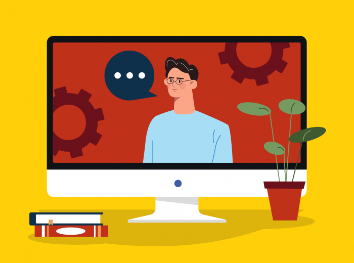 Townhall image - person speaking on a computer screen