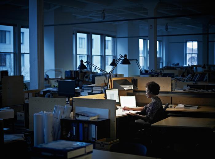 Woman working alone