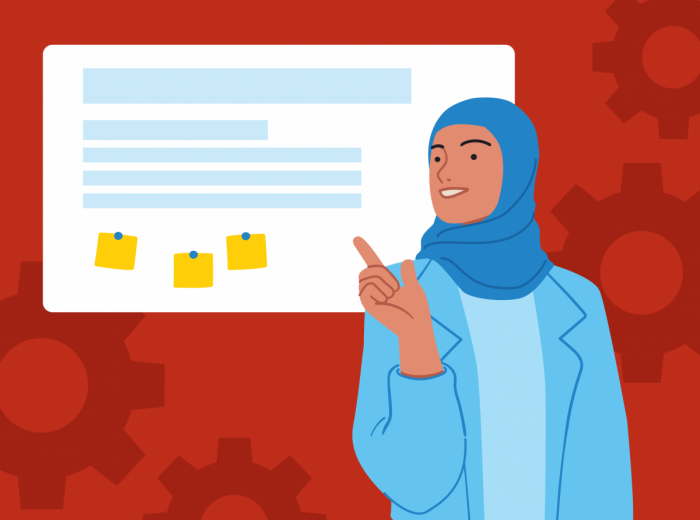 Figure in front of board