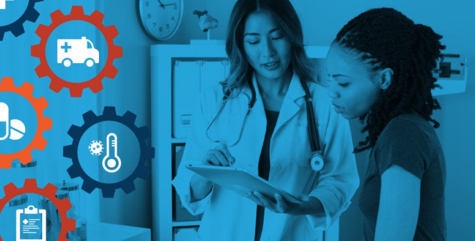 Two women talking about medical records