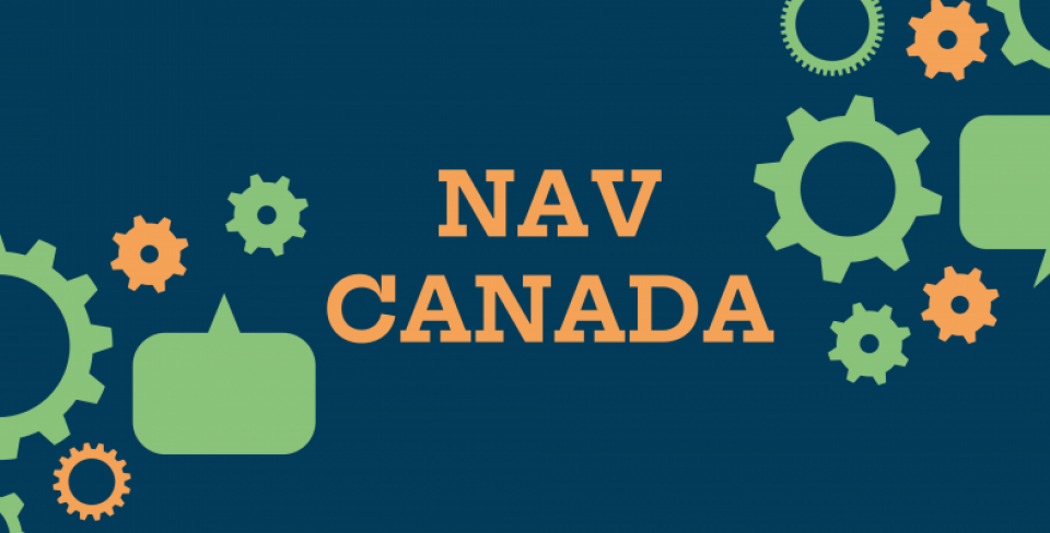 gears and Nav Canada text on a dark blue background