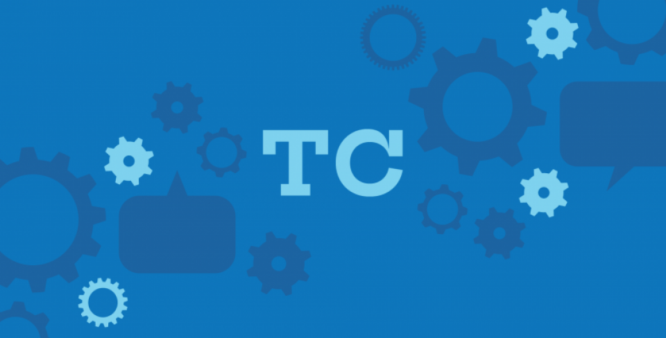 Blue graphic with cogs and text that says TC in the middle
