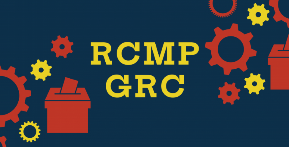 RCMP/GRC text on a dark blue background with red and yellow gear icons 