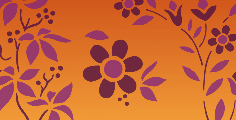 National Day for Truth and Reconciliation scrape A warm orange background with a repeating floral pattern in shades of purple and burgundy.