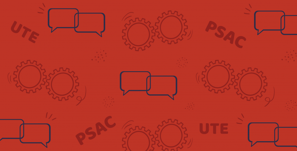Text: PSAC UTE speech boxes and cogs