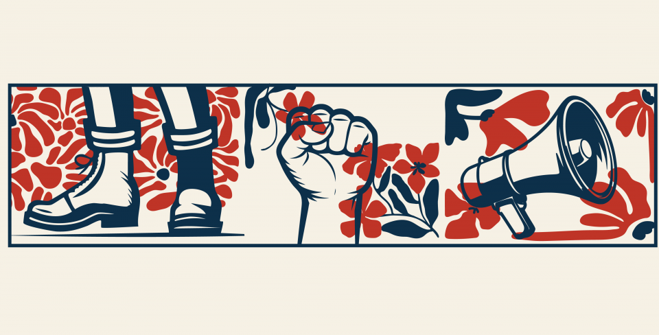 image - boots on the ground - solidarity fist - megaphone