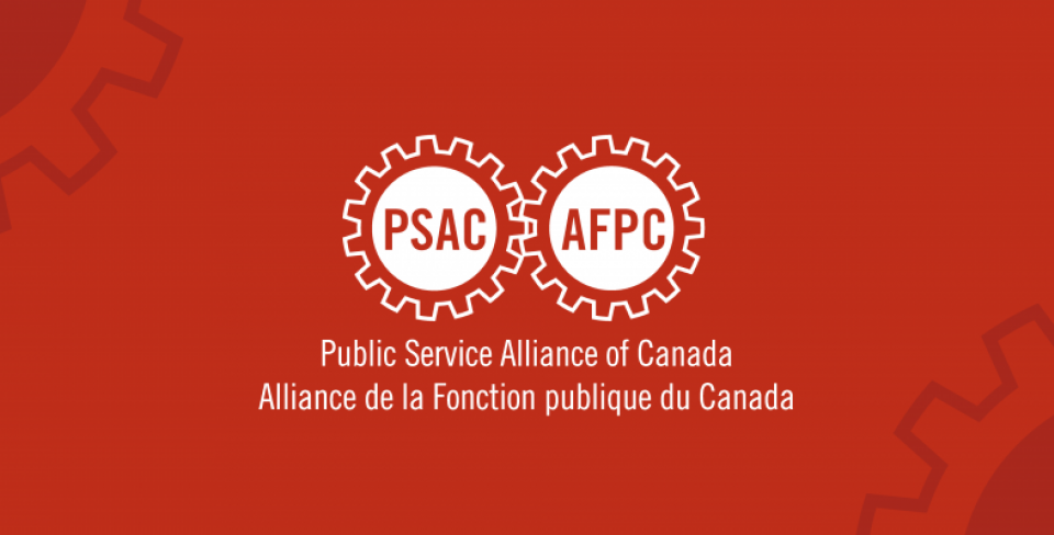 White PSAC logo on red background