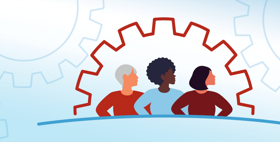 graphic of diverse figures on a light background