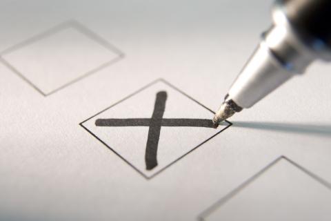 Pen marking an x on a ballot